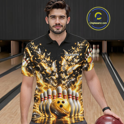 Custom Glowing Butterflies Bowling Polo For Men Silver & Gold Smoke Bowling Team Jersey Apparel NYN4832