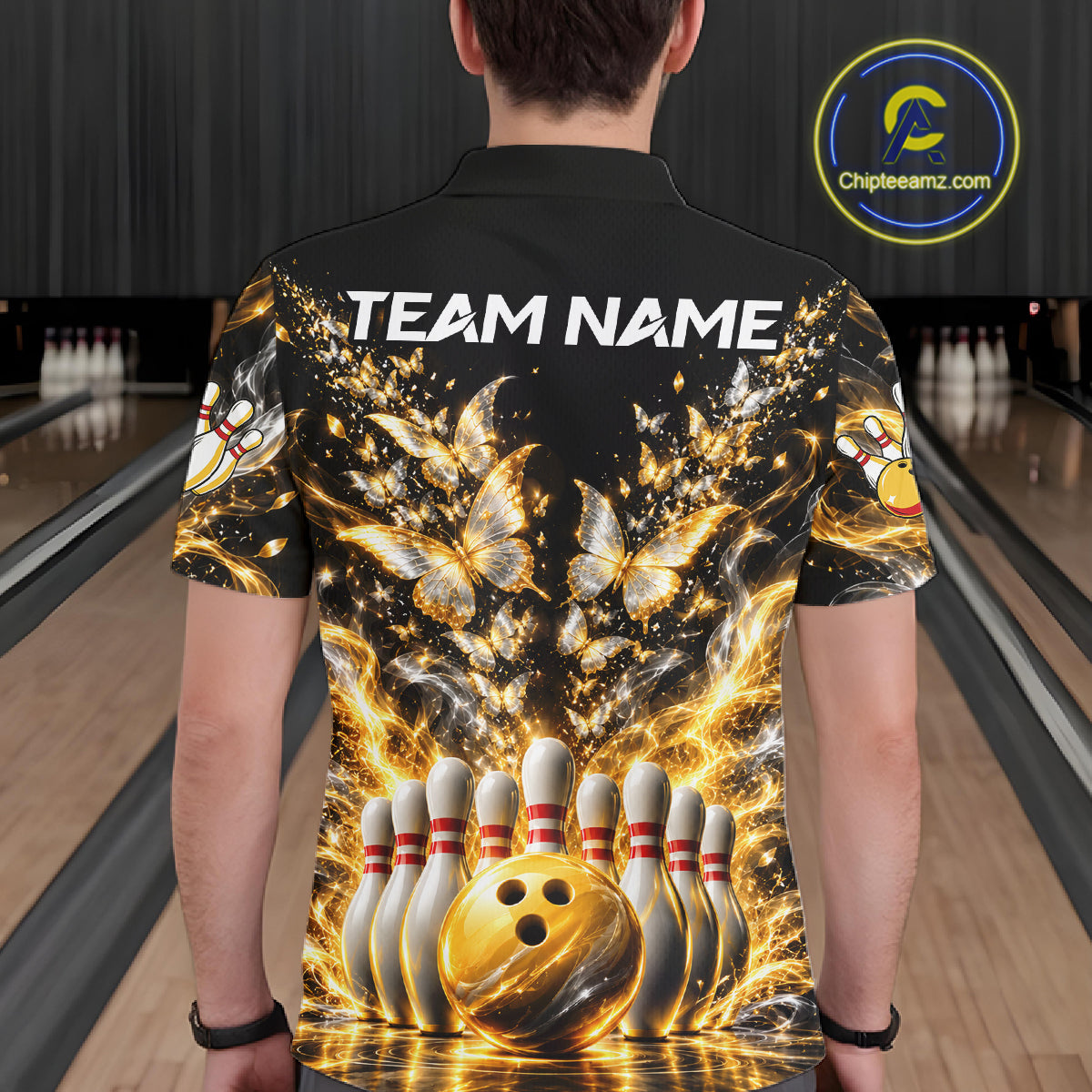 Custom Glowing Butterflies Bowling Polo For Men Silver & Gold Smoke Bowling Team Jersey Apparel NYN4832