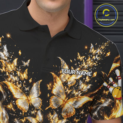Custom Glowing Butterflies Bowling Polo For Men Silver & Gold Smoke Bowling Team Jersey Apparel NYN4832