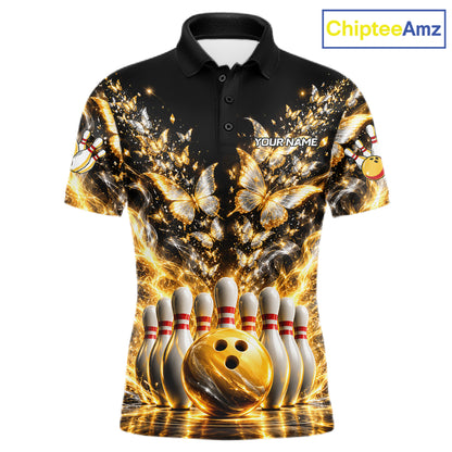 Custom Glowing Butterflies Bowling Polo For Men Silver & Gold Smoke Bowling Team Jersey Apparel NYN4832