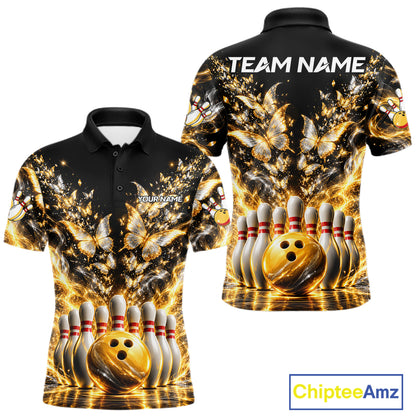 Custom Glowing Butterflies Bowling Polo For Men Silver & Gold Smoke Bowling Team Jersey Apparel NYN4832