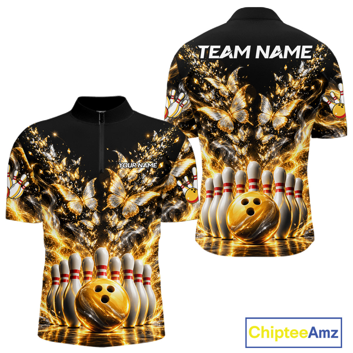Custom Glowing Butterflies Bowling Polo For Men Silver & Gold Smoke Bowling Team Jersey Apparel NYN4832