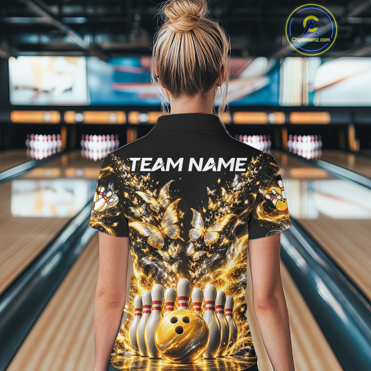Custom Glowing Butterflies Bowling Polo For Women Silver & Gold Smoke Bowling Team Jersey Apparel NYN4832