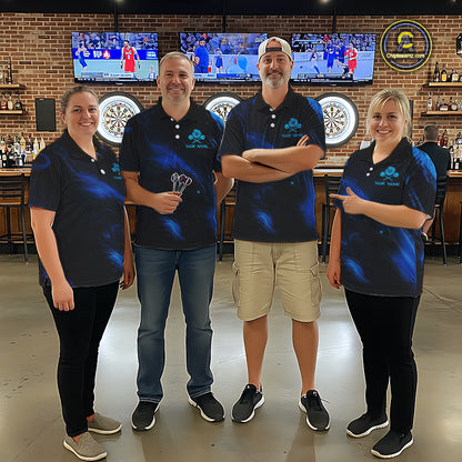 Personalized Black And Blue Flames Dragon Dart Polo Shirts For Women Dart Team Jerseys NYN2188