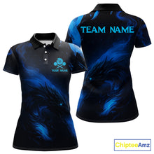 Load image into Gallery viewer, Personalized Black And Blue Flames Dragon Dart Polo Shirts For Women Dart Team Jerseys NYN2188