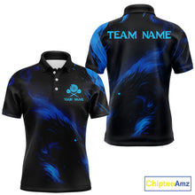 Load image into Gallery viewer, Personalized Black And Blue Flames Dragon Dart Polo Shirts For Men Dart Team Jerseys NYN2188