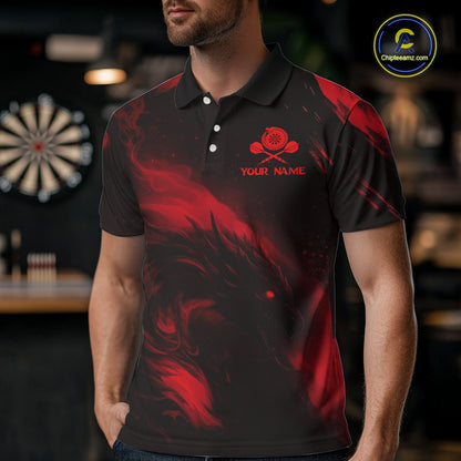 Personalized Black And Red Flames Dragon Dart Polo Shirts For Men Dart Team Jerseys NYN2189