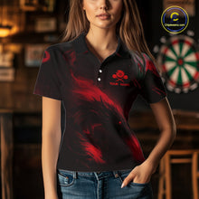 Load image into Gallery viewer, Personalized Black And Red Flames Dragon Dart Polo Shirts For Women Dart Team Jerseys NYN2189