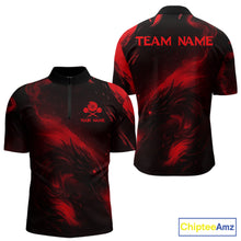 Load image into Gallery viewer, Personalized Black And Red Flames Dragon Dart Quarter-Zip Shirts For Men Dart Team Jerseys NYN2189