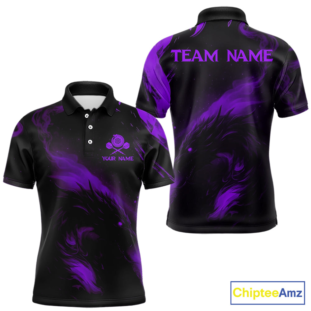Personalized Black And Purple Flames Dragon Dart Polo Shirts For Men Dart Team Jerseys NYN2190