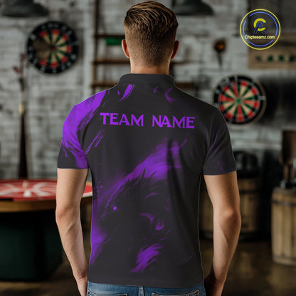 Personalized Black And Purple Flames Dragon Dart Polo Shirts For Men Dart Team Jerseys NYN2190