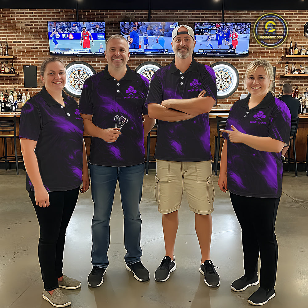 Personalized Black And Purple Flames Dragon Dart Quarter-Zip Shirts For Women Dart Team Jerseys NYN2190