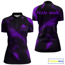 Load image into Gallery viewer, Personalized Black And Purple Flames Dragon Dart Quarter-Zip Shirts For Women Dart Team Jerseys NYN2190