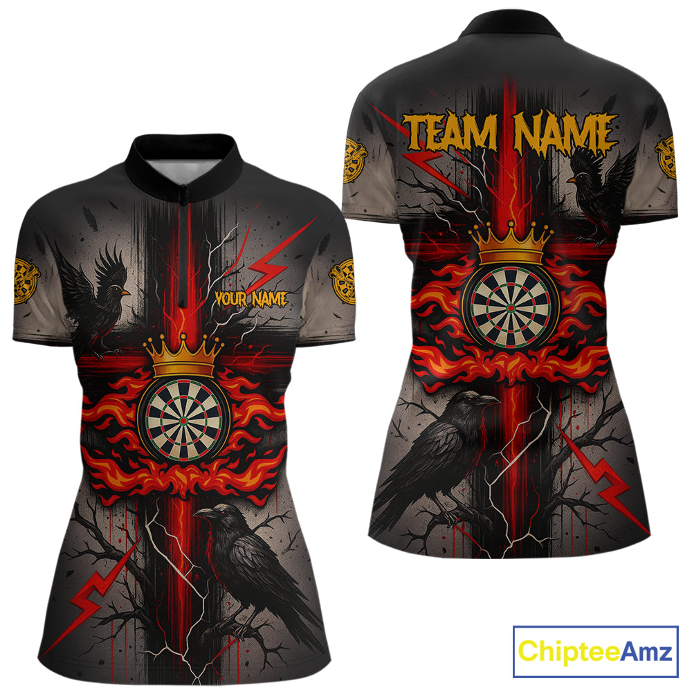 Personalized Raven Red Flames Crown Darts Quarter-Zip Shirts For Women Cross Dart Gothic Jerseys NYN2194