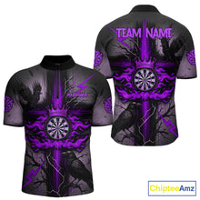 Load image into Gallery viewer, Personalized Raven Purple Flames Crown Darts Quarter-Zip Shirts For Men Cross Dart Gothic Jerseys NYN2195