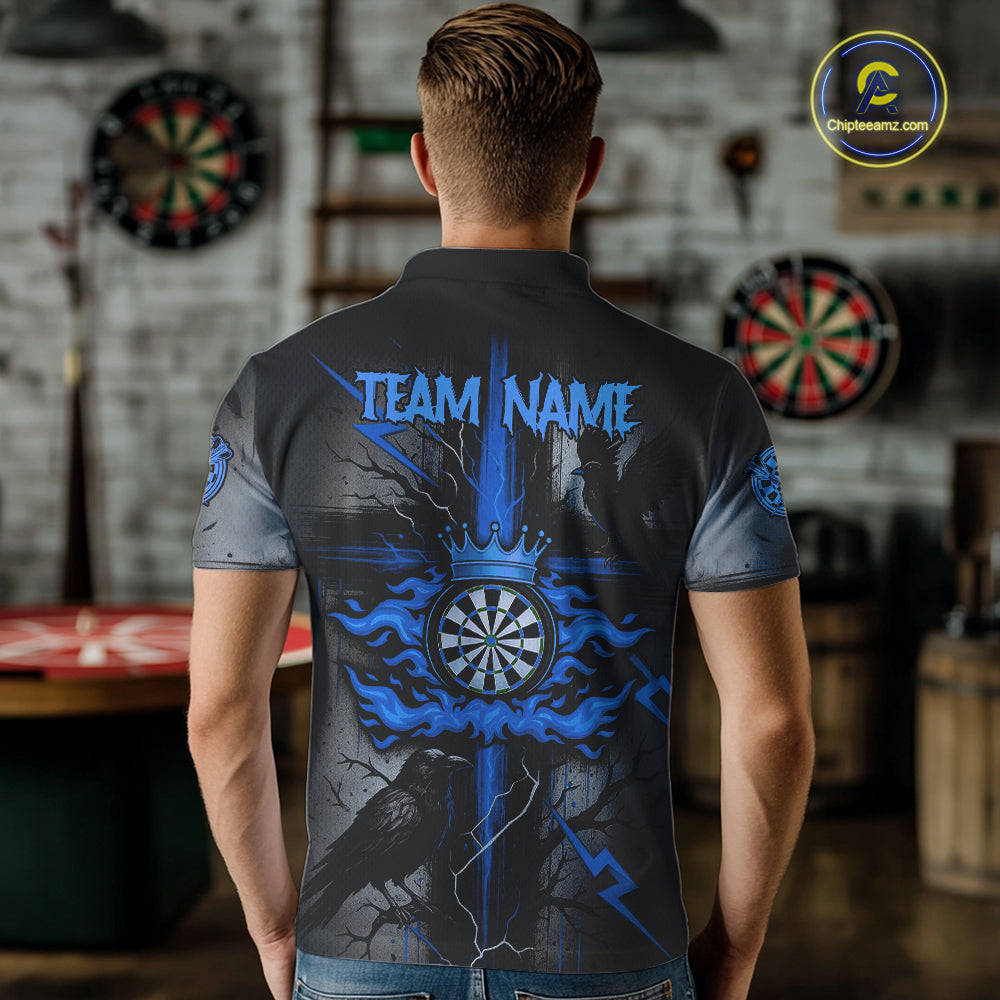 Personalized Raven Blue Flames Crown Darts Polo Shirts For Men Cross Dart Gothic Jerseys NYN2196