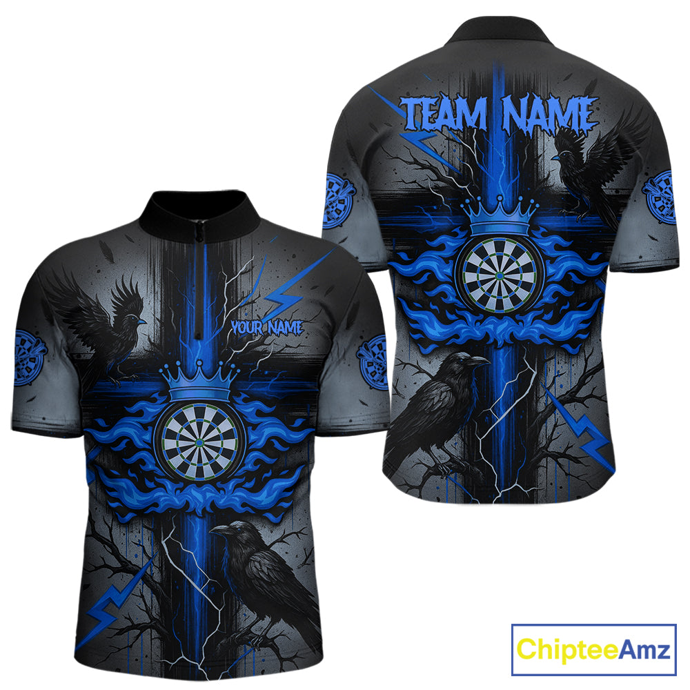 Personalized Raven Blue Flames Crown Darts Quarter-Zip Shirts For Men Cross Dart Gothic Jerseys NYN2196
