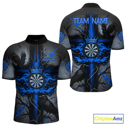 Personalized Raven Blue Flames Crown Darts Quarter-Zip Shirts For Men Cross Dart Gothic Jerseys NYN2196