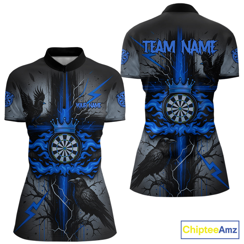 Personalized Raven Blue Flames Crown Darts Quarter-Zip  Shirts For Women Cross Dart Gothic Jerseys NYN2196