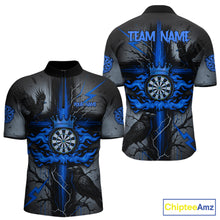 Load image into Gallery viewer, Personalized Raven Blue Flames Crown Darts Quarter-Zip Shirts For Men Cross Dart Gothic Jerseys NYN2196