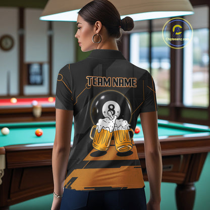 Funny Beer Play Pool 8 Ball Women's Billiard Team Shirt Custom Billiard Polo & 1/4 Zip Attire NYN2471