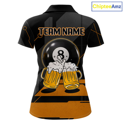 Funny Beer Play Pool 8 Ball Women's Billiard Team Shirt Custom Billiard Polo & 1/4 Zip Attire NYN2471