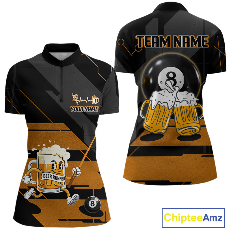 Funny Beer Play Pool 8 Ball Women's Billiard Team Shirt Custom Billiard Polo & 1/4 Zip Attire NYN2471