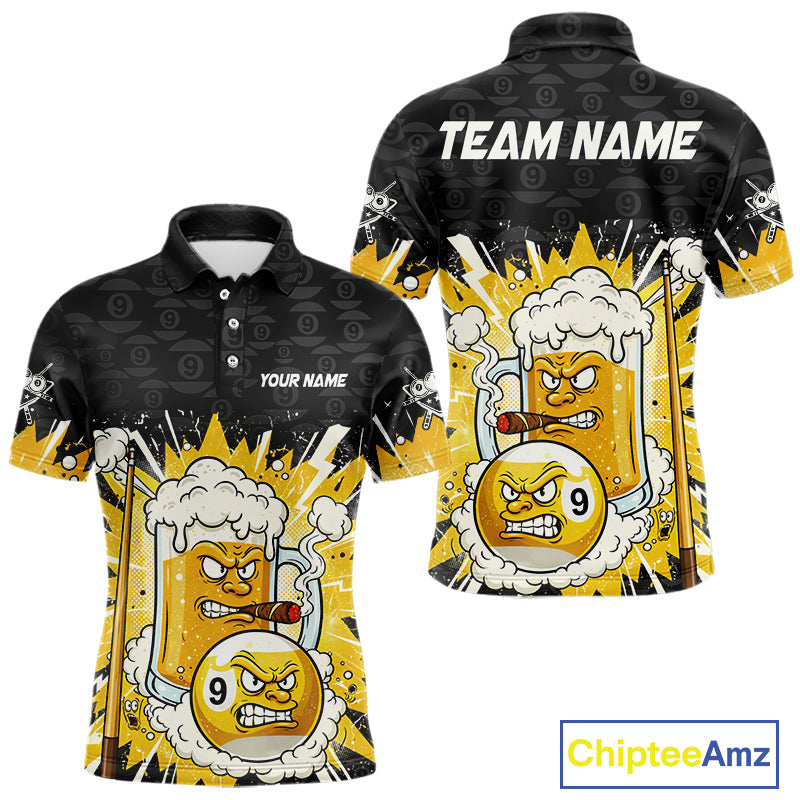 Funny Smoke Beer Pool 9 Ball Men's Billiard Team Shirt Custom Billiard Polo & 1/4 Zip Attire NYN2472
