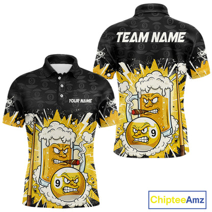Funny Smoke Beer Pool 9 Ball Men's Billiard Team Shirt Custom Billiard Polo & 1/4 Zip Attire NYN2472
