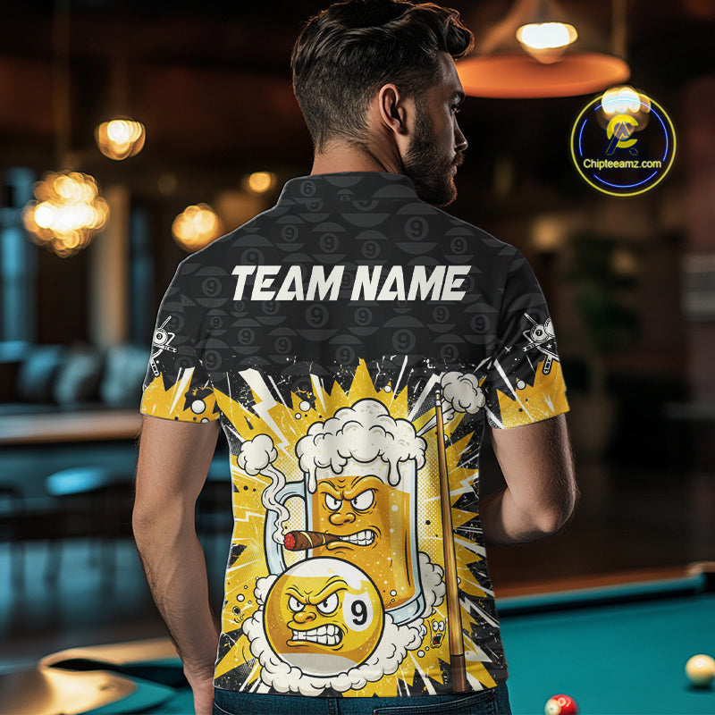 Funny Smoke Beer Pool 9 Ball Men's Billiard Team Shirt Custom Billiard Polo & 1/4 Zip Attire NYN2472