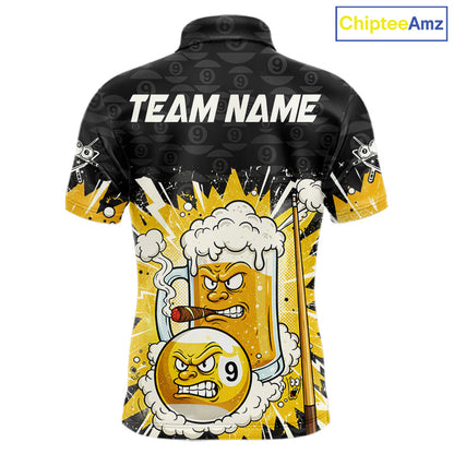Funny Smoke Beer Pool 9 Ball Men's Billiard Team Shirt Custom Billiard Polo & 1/4 Zip Attire NYN2472
