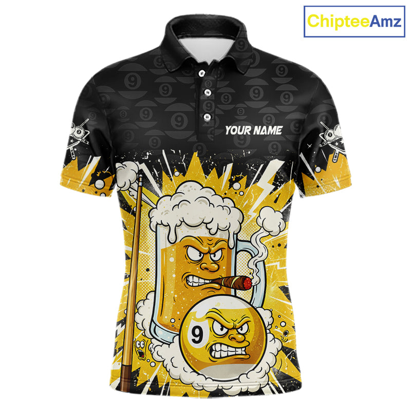 Funny Smoke Beer Pool 9 Ball Men's Billiard Team Shirt Custom Billiard Polo & 1/4 Zip Attire NYN2472