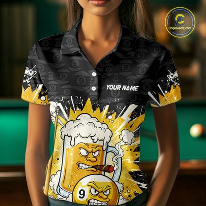 Funny Shamrock Pool 9 Ball & 8 Ball Women's Billiard Team Shirt Custom Patrick Day Billiard Attire NYN2473