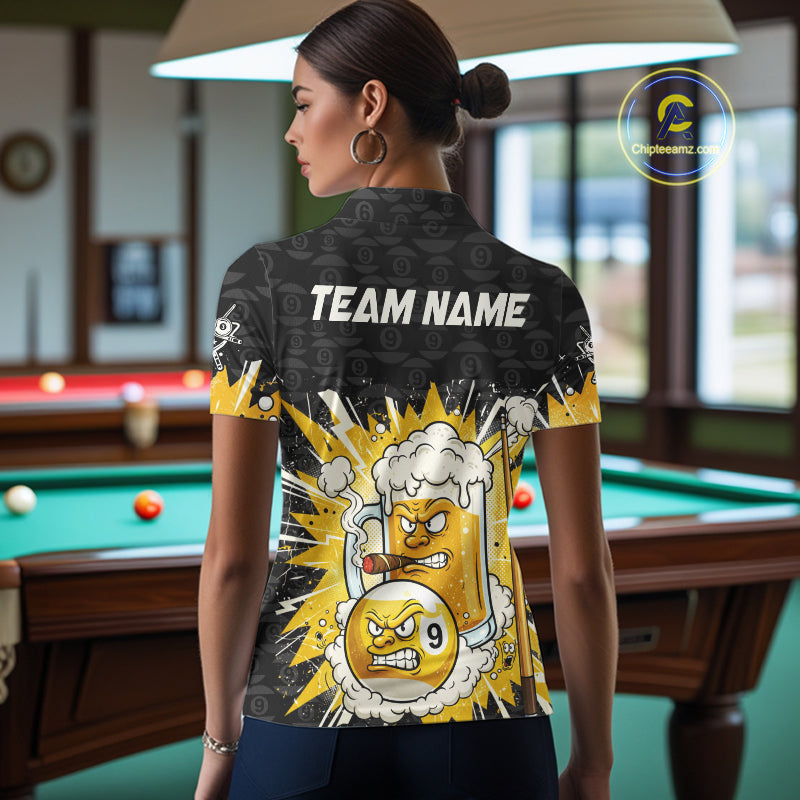 Funny Shamrock Pool 9 Ball & 8 Ball Women's Billiard Team Shirt Custom Patrick Day Billiard Attire NYN2473
