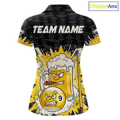 Funny Shamrock Pool 9 Ball & 8 Ball Women's Billiard Team Shirt Custom Patrick Day Billiard Attire NYN2473
