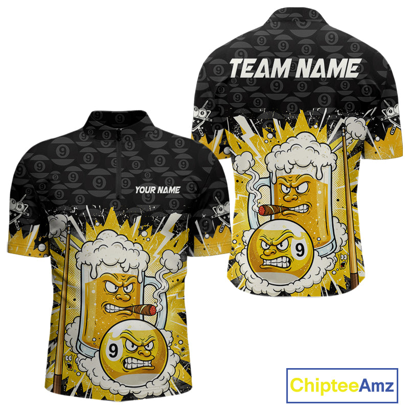Funny Smoke Beer Pool 9 Ball Men's Billiard Team Shirt Custom Billiard Polo & 1/4 Zip Attire NYN2472