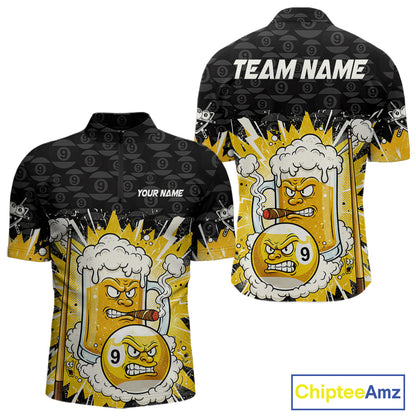Funny Smoke Beer Pool 9 Ball Men's Billiard Team Shirt Custom Billiard Polo & 1/4 Zip Attire NYN2472