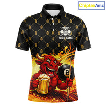 Load image into Gallery viewer, Beer &amp; Funny Bull Play Pool 8 Ball Men Billiard Team Shirt Custom Billiard Polo &amp; 1/4 Zip Attire NYN2475