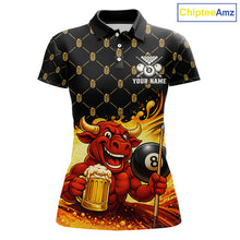 Load image into Gallery viewer, Beer &amp; Funny Bull Play Pool 8 Ball Women Billiard Team Shirt Custom Billiard Polo &amp; 1/4 Zip Attire NYN2475