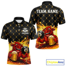 Load image into Gallery viewer, Beer &amp; Funny Bull Play Pool 8 Ball Men Billiard Team Shirt Custom Billiard Polo &amp; 1/4 Zip Attire NYN2475