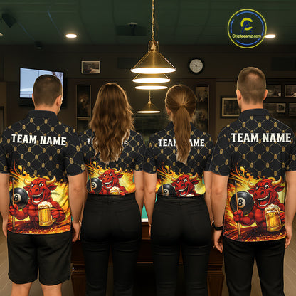 Beer & Funny Bull Play Pool 8 Ball Men Billiard Team Shirt Custom Billiard Polo & 1/4 Zip Attire NYN2475