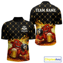 Load image into Gallery viewer, Beer &amp; Funny Bull Play Pool 8 Ball Men Billiard Team Shirt Custom Billiard Polo &amp; 1/4 Zip Attire NYN2475