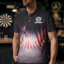 Load image into Gallery viewer, American Flag Grunge Dart Arrow Patriotic Dart Polo Shirts For Men Custom Name For Dart Players NYN2685