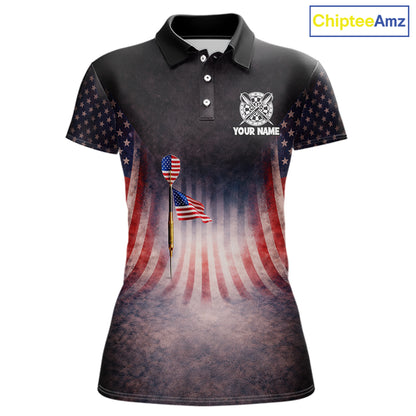 American Flag Grunge Dart Arrow Patriotic Dart Polo Shirts For Women Custom Name For Dart Players NYN2685
