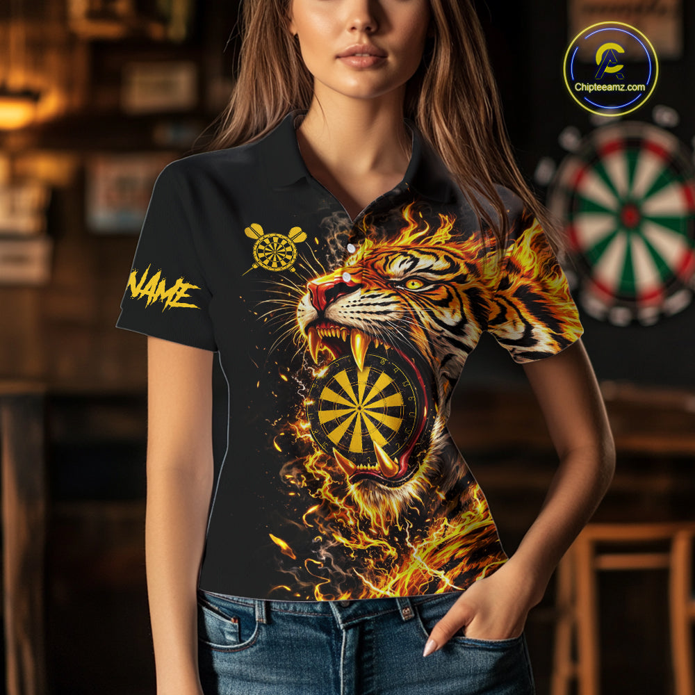 Yellow Horror Tiger Fire Flame Dartboard Custom Women Darts Polo League Shirts Dart Jerseys NYN2838