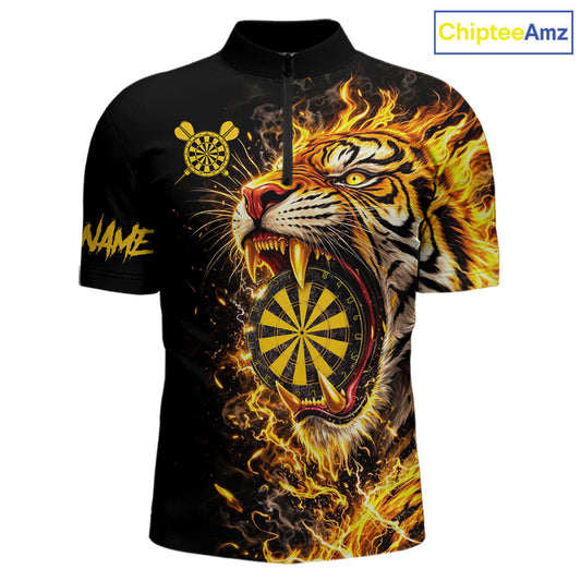 Yellow Horror Tiger Fire Flame Dartboard Custom Men Darts Polo League Shirts Dart Jerseys NYN2838