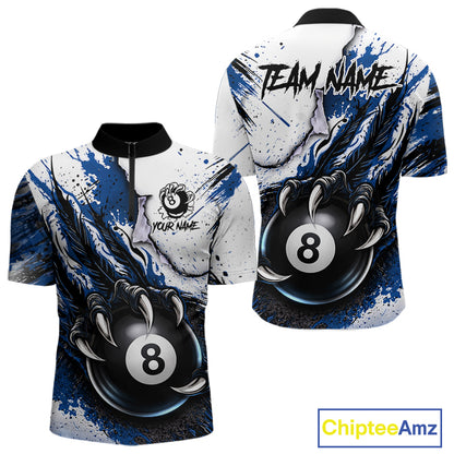White And Blue Claws 8 Ball Billiard Pool Shirt For Men Custom Billiard Attire Team Jersey NYN3064