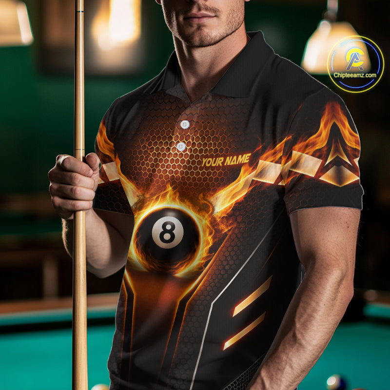 Fire Flame 8 Ball Billiard Pool Shirt For Men Personalized Red Hexagon Billiard Clothing Jersey NYN3067