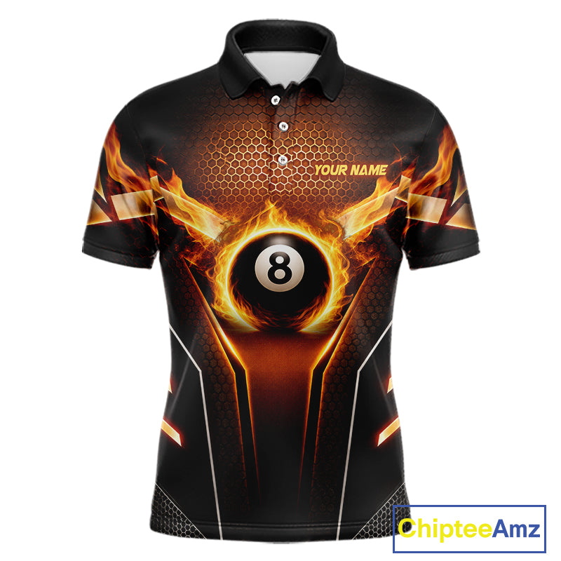Fire Flame 8 Ball Billiard Pool Shirt For Men Personalized Red Hexagon Billiard Clothing Jersey NYN3067