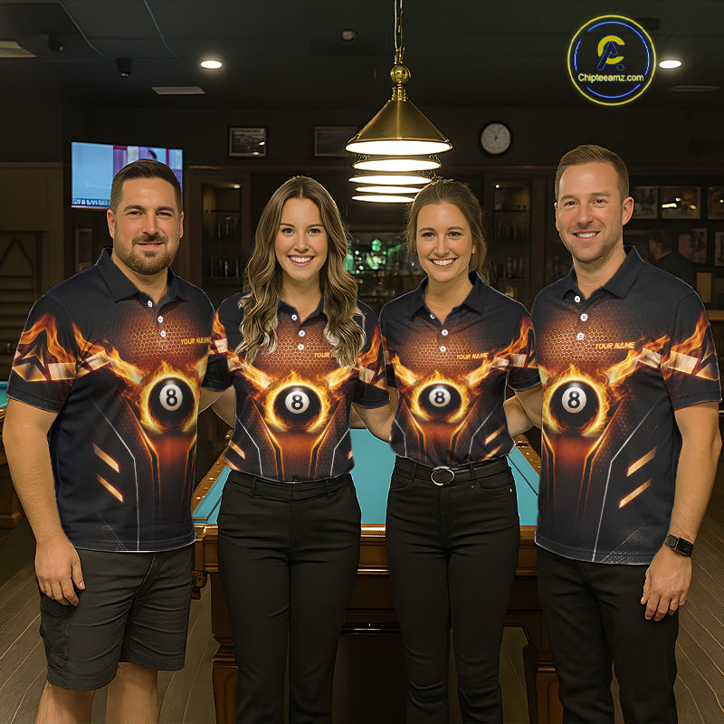 Fire Flame 8 Ball Billiard Pool Shirt For Men Personalized Red Hexagon Billiard Clothing Jersey NYN3067